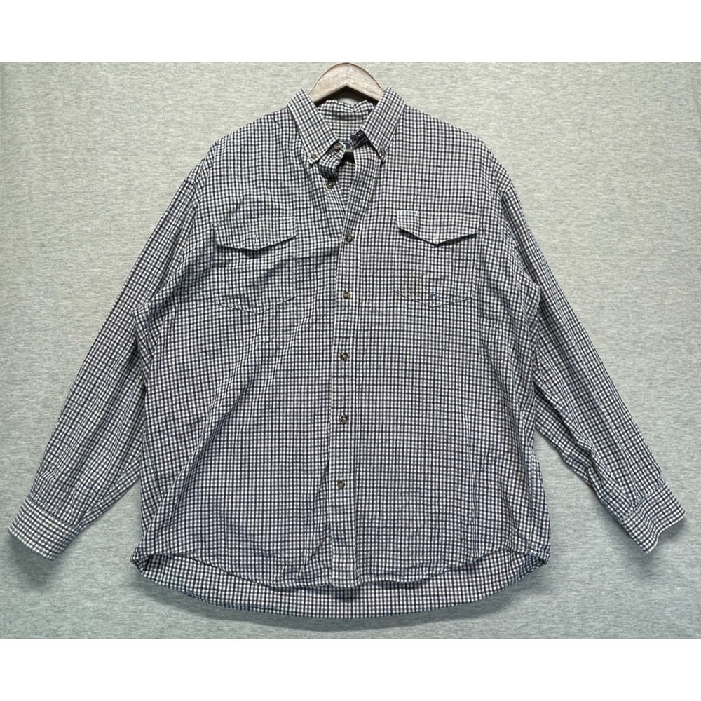 Roper Shirt Mens XL Blue White Micro Gingham Plaid Cotton Collared Button Down